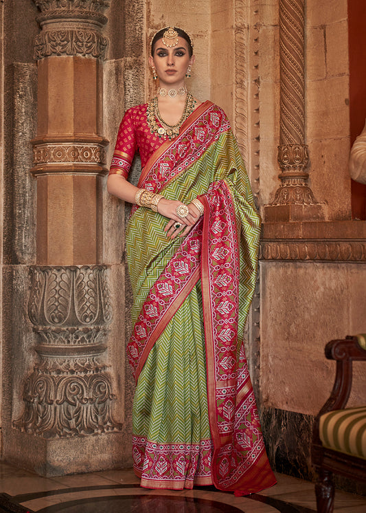 Green Silk Patola Print Work Saree