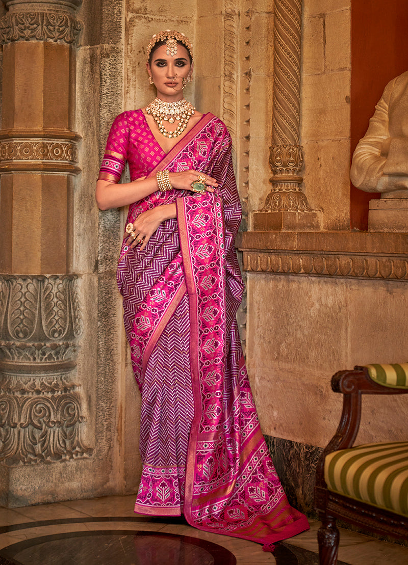 Purple Silk Patola Print Work Saree