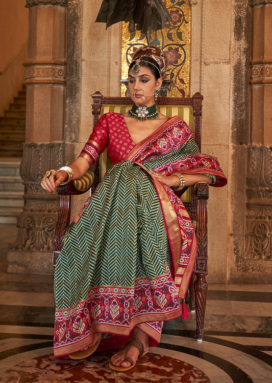 Green Silk Patola Print Work Saree