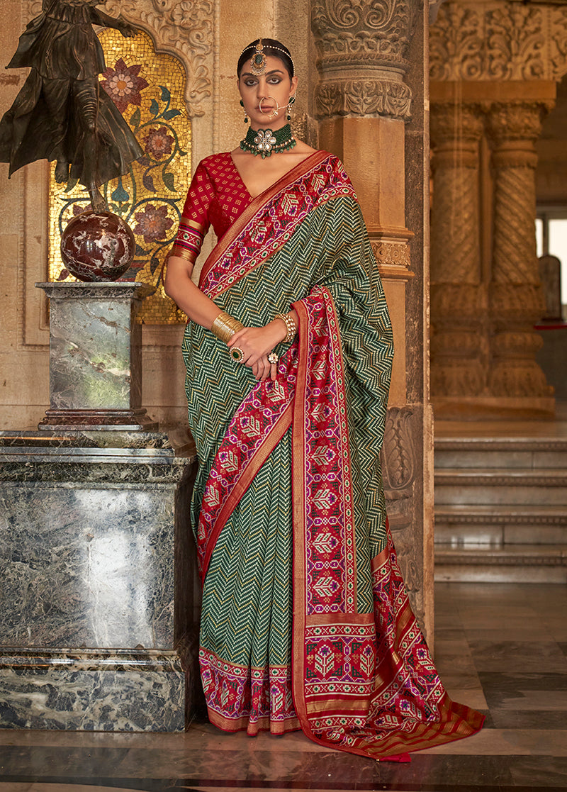 Green Silk Patola Print Work Saree