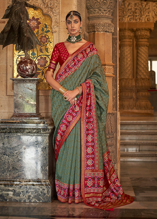 Green Silk Patola Print Work Saree