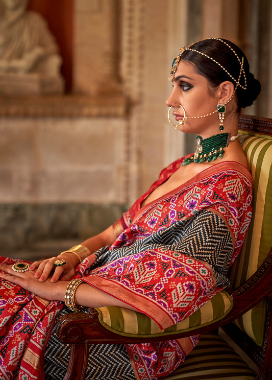 Black Silk Patola Print Work Saree