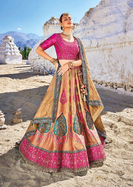 Multi-Colour Banarasi Silk Lehenga with Jacquard Weave