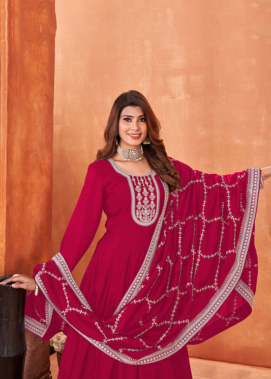 Dark pink Art silk Embroidered Ethnic Wear Suit - Monjolika Fashion
