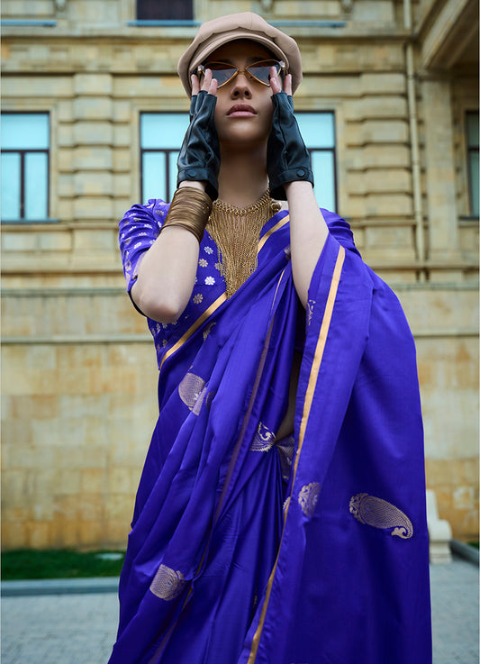 Royal Blue Rich Banarasi Satin Silk Zari Woven Festival Saree