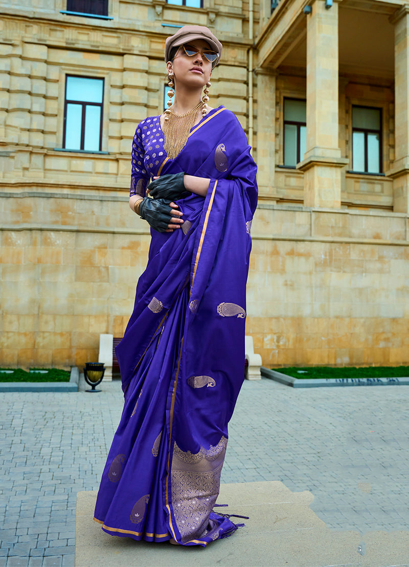 Royal Blue Rich Banarasi Satin Silk Zari Woven Festival Saree