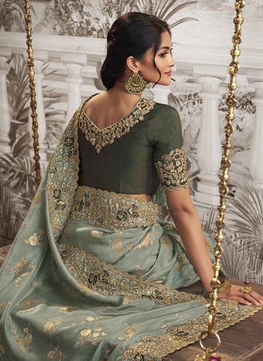 Grey Dola Viscose Silk Zari Embroidered Saree