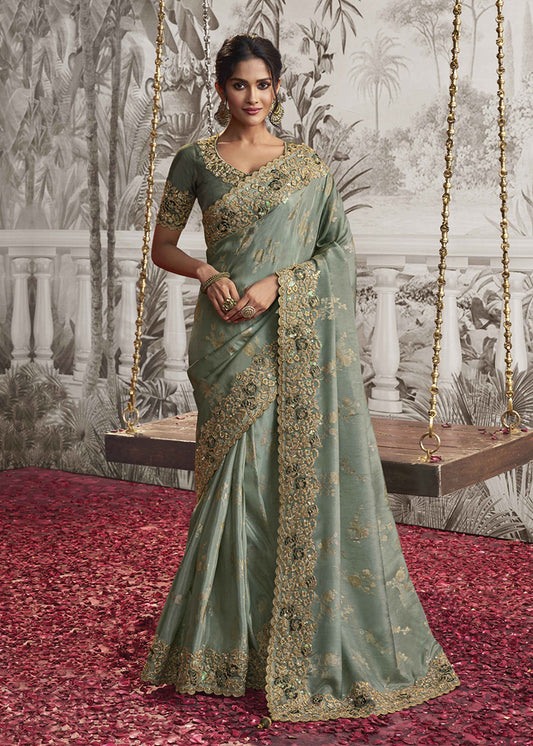 Grey Dola Viscose Silk Zari Embroidered Saree