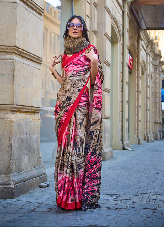 Multi Satin Silk Lightweight Saree with Modern Prints