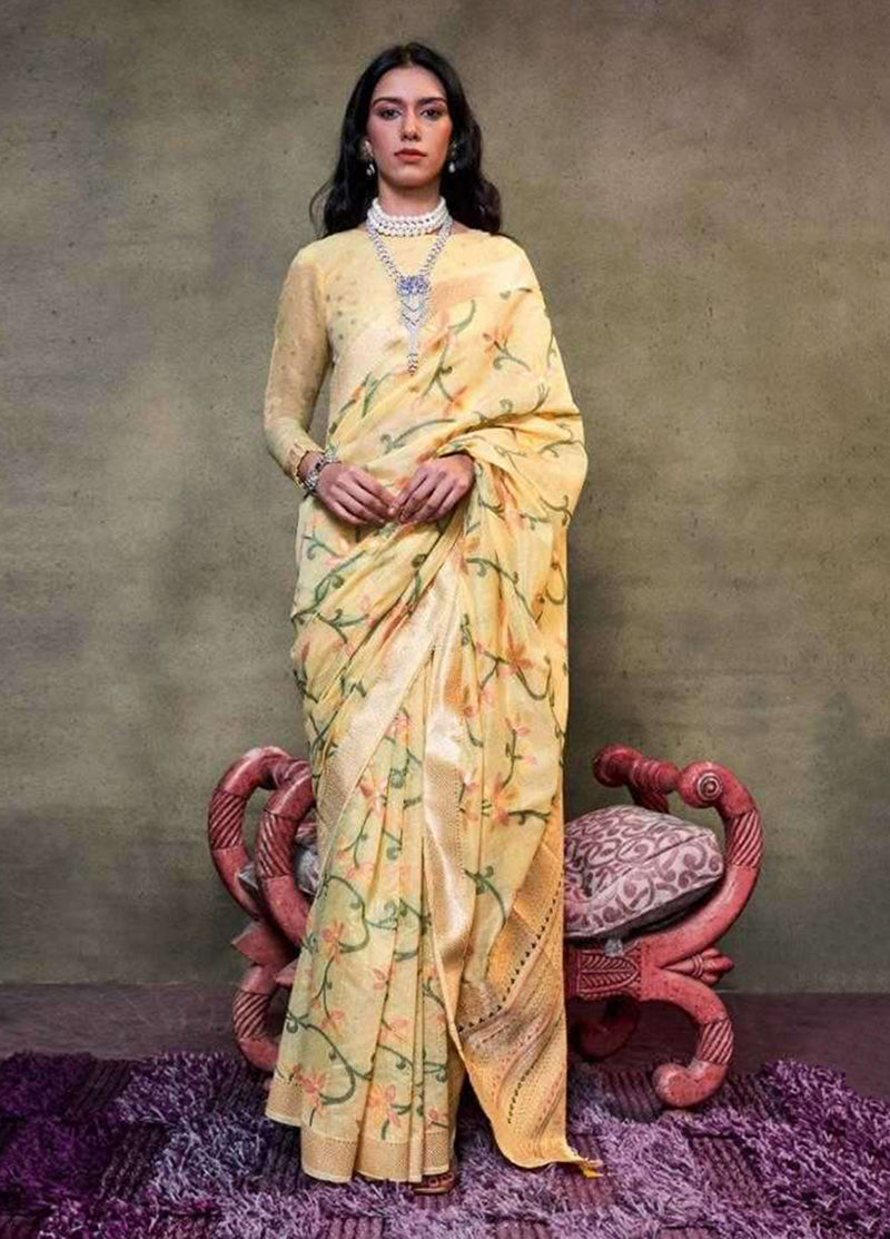 Light Yellow Contemporary Jamdani Silk Woven Saree