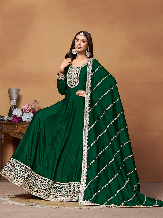 Green Art silk Embroidered Anarkali Suit