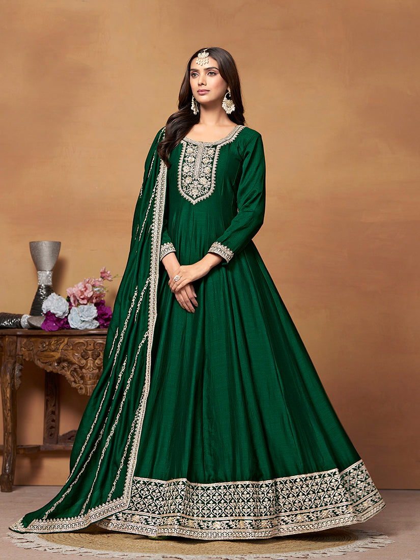 Green Art silk Embroidered Anarkali Suit