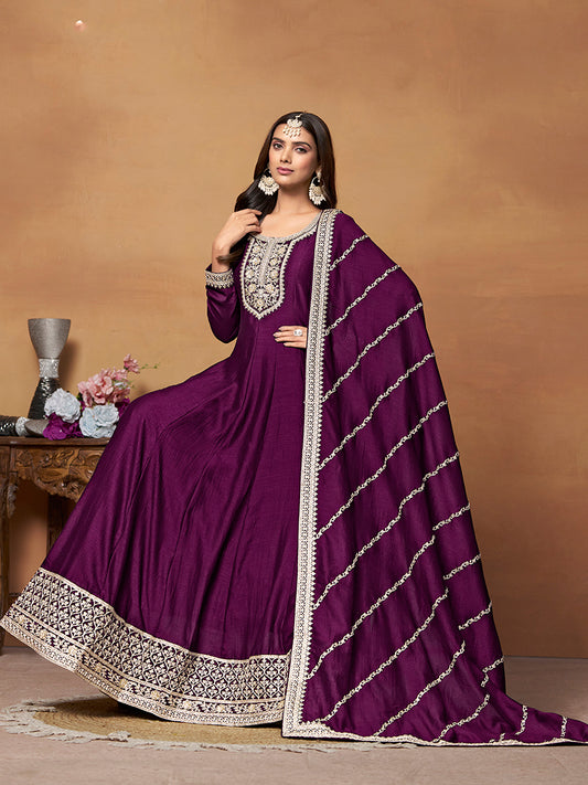 Purple colour Art silk Designer Anarkali Suit