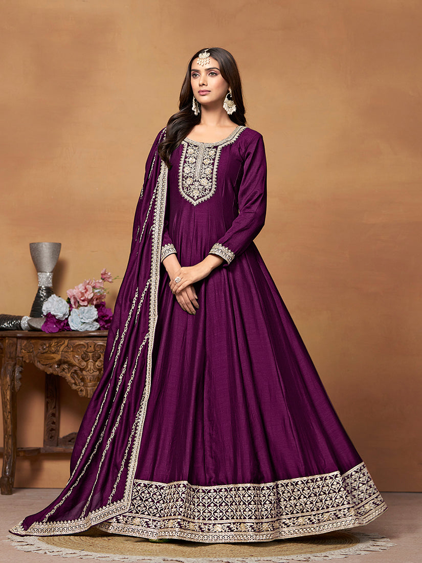 Purple colour Art silk Designer Anarkali Suit
