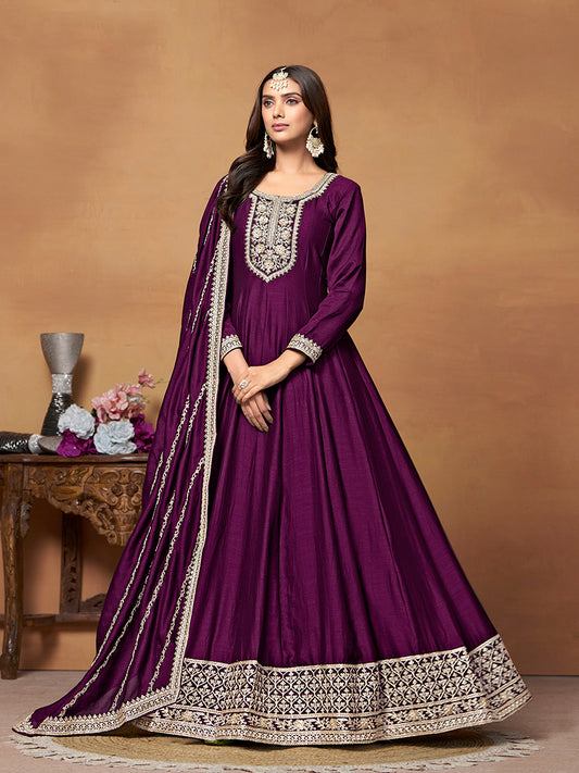 Purple colour Art silk Designer Anarkali Suit