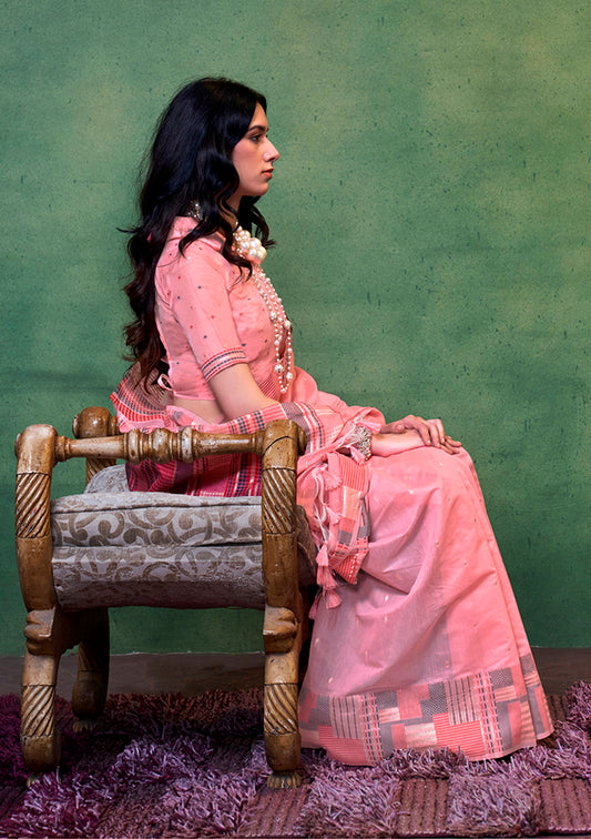 Pink Weaving Silk Light weight Casual Saree