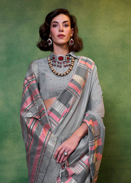 Gray Weaving Silk Light weight Casual Saree