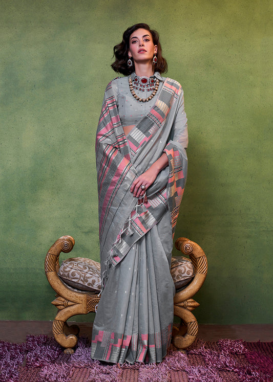 Gray Weaving Silk Light weight Casual Saree