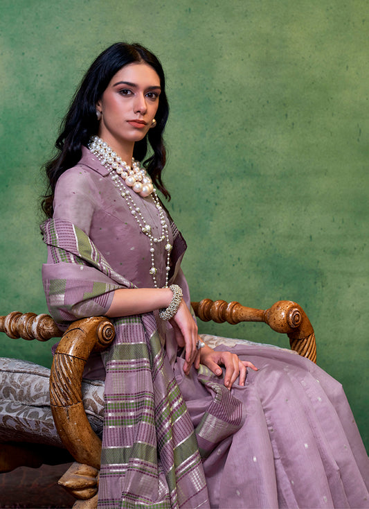 Dark Lilac Weaving Silk Light weight Casual Saree