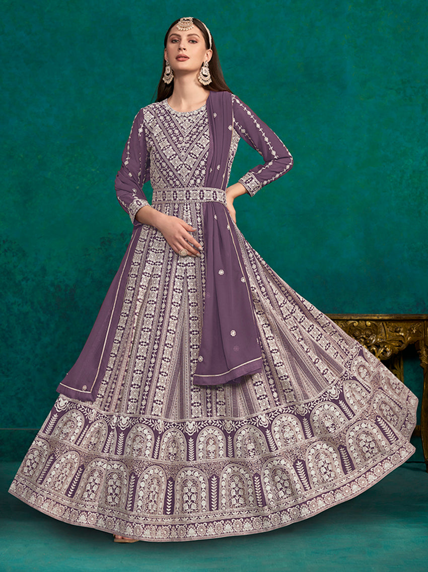 Dark Violet Faux Georgette Lakhanavi Anarkali Salwar Kameez