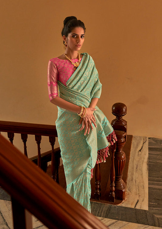 Elegant Light Green Silk Saree with Gold Zari Weaving