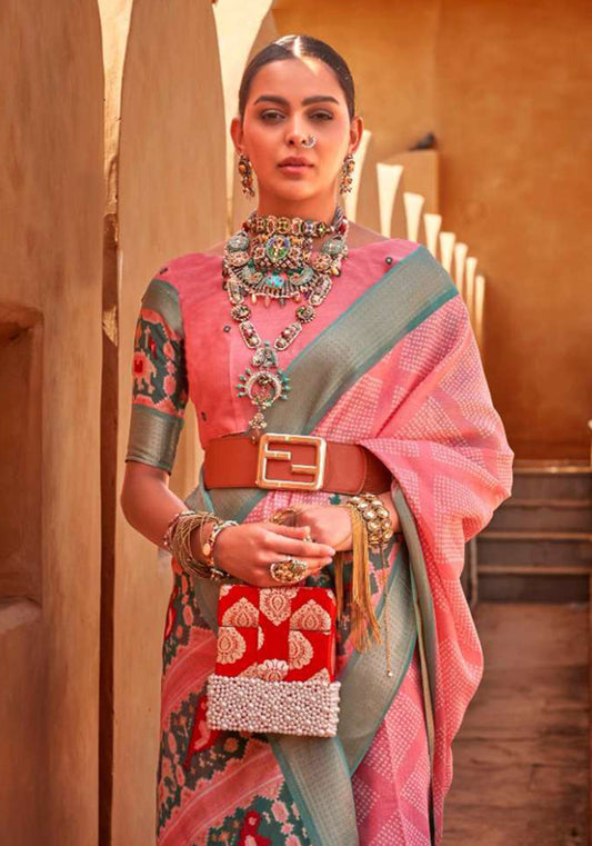 Light Pink Cotton Silk Foil Print Work Saree