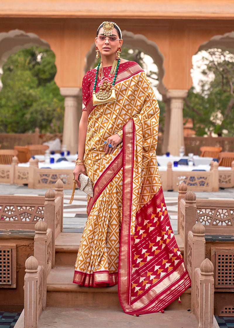Mustard Cotton Silk Foil Print Work Saree