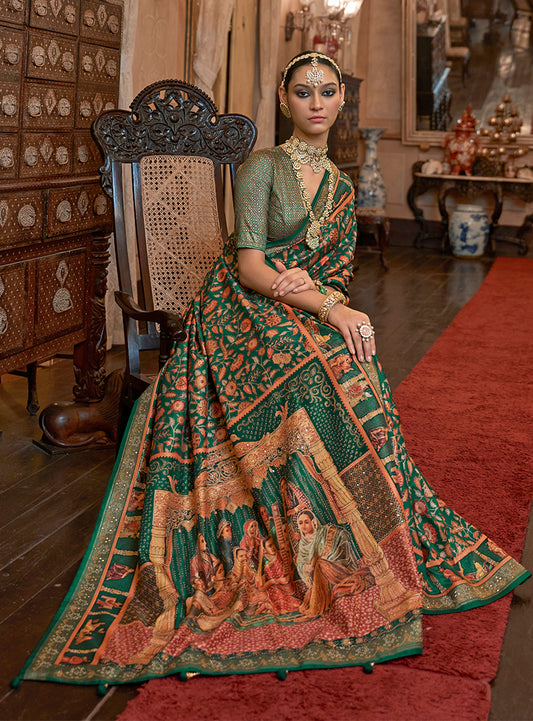 Emerald Green Banarasi Silk Traditional Zari Brocade Work Saree