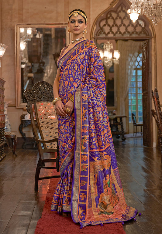 Violet Banarasi Silk Traditional Zari Brocade Work Saree