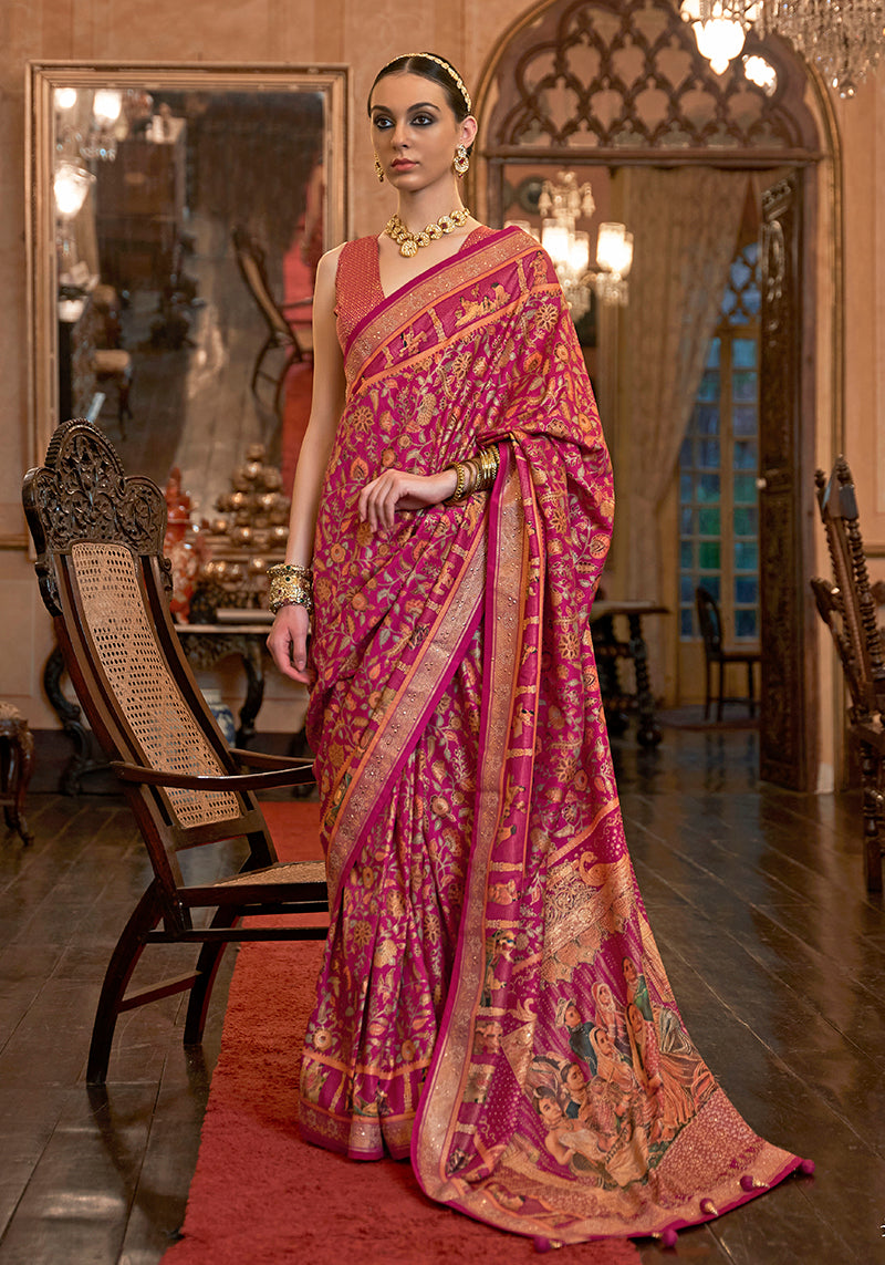 Pink Banarasi Silk Traditional Zari Brocade Work Saree