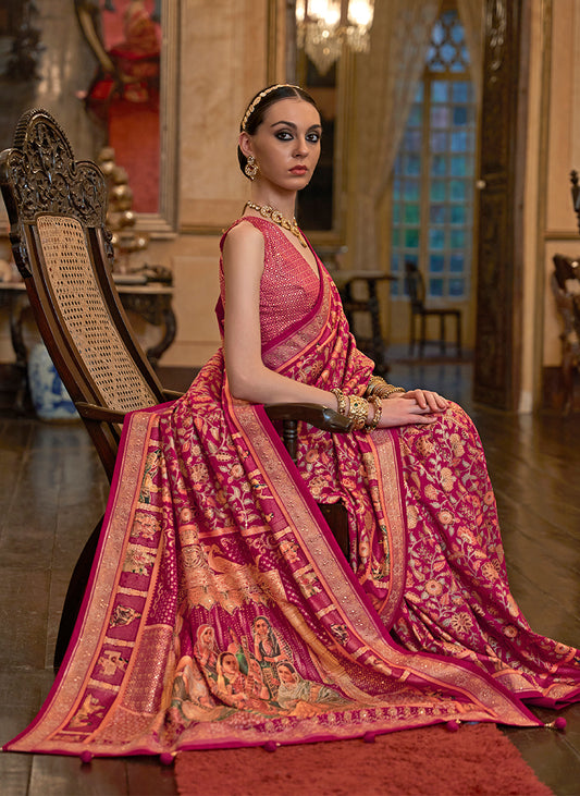 Pink Banarasi Silk Traditional Zari Brocade Work Saree