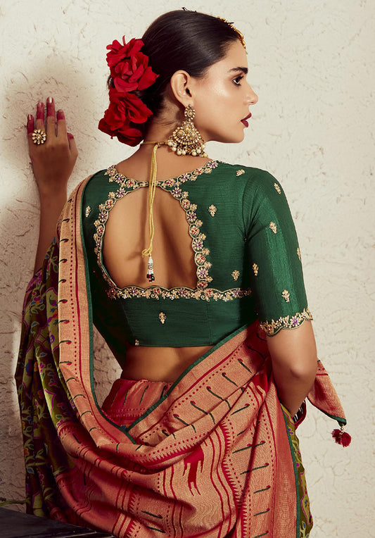 Olive Soft Brasso Silk Fabric Saree with Modern Prints