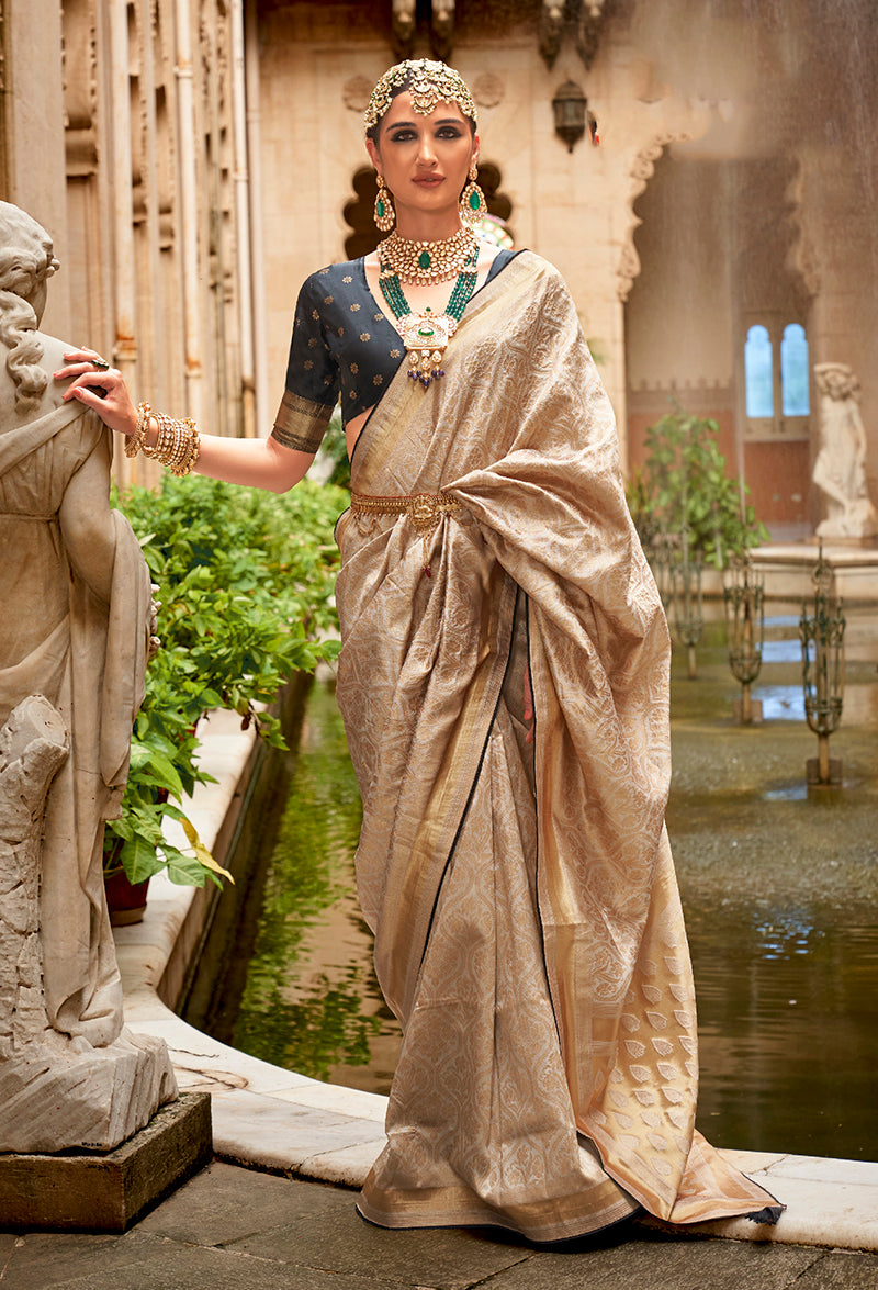 Cream  Banarasi Silk Rich Look Exquisite Saree