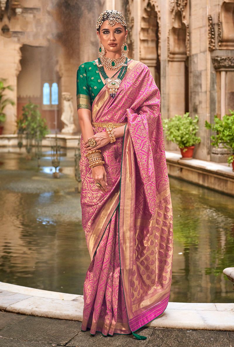 Pink Banarasi silk Rich Zari Work Classic Saree