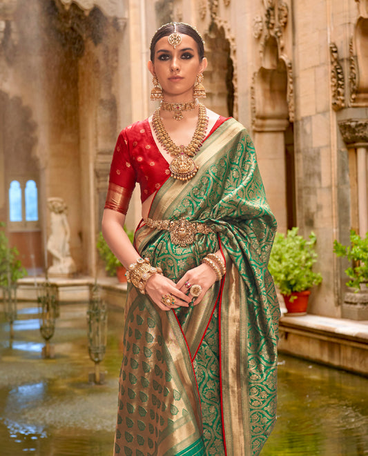 Green Banarasi silk Rich Zari Work Classic Saree