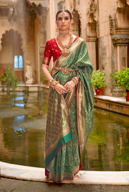 Green Banarasi silk Rich Zari Work Classic Saree