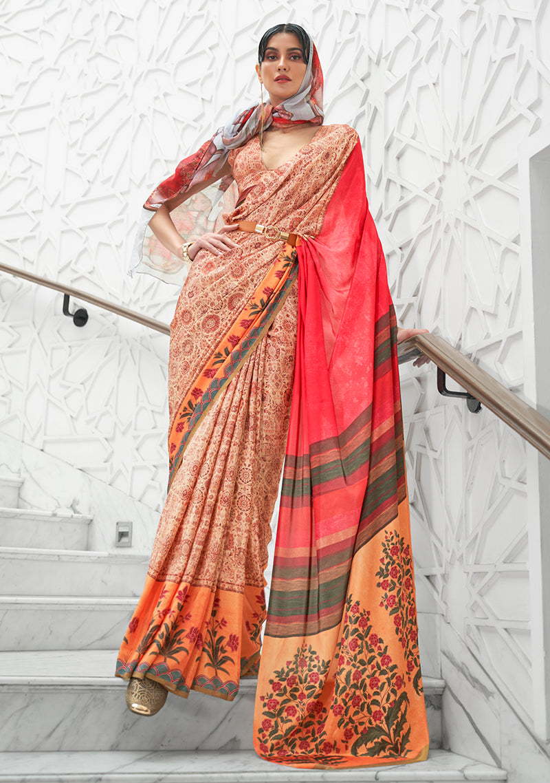 Multi Satin Crepe Saree with Contemporary Prints