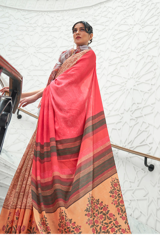 Multi Satin Crepe Saree with Contemporary Prints