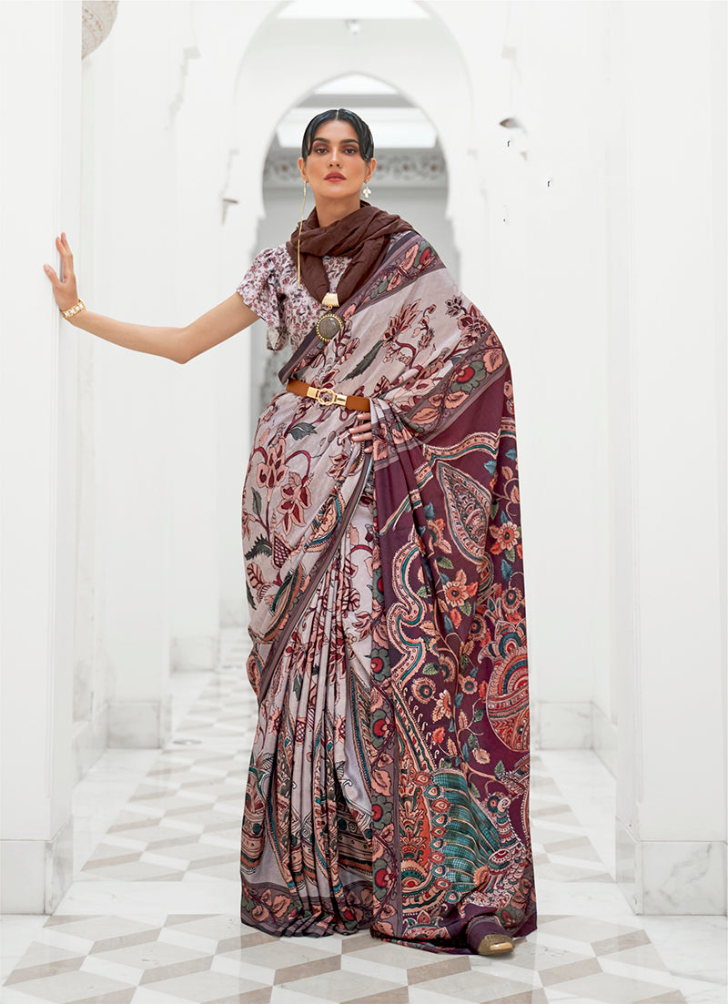 Multi Satin Crepe Saree with Contemporary Prints