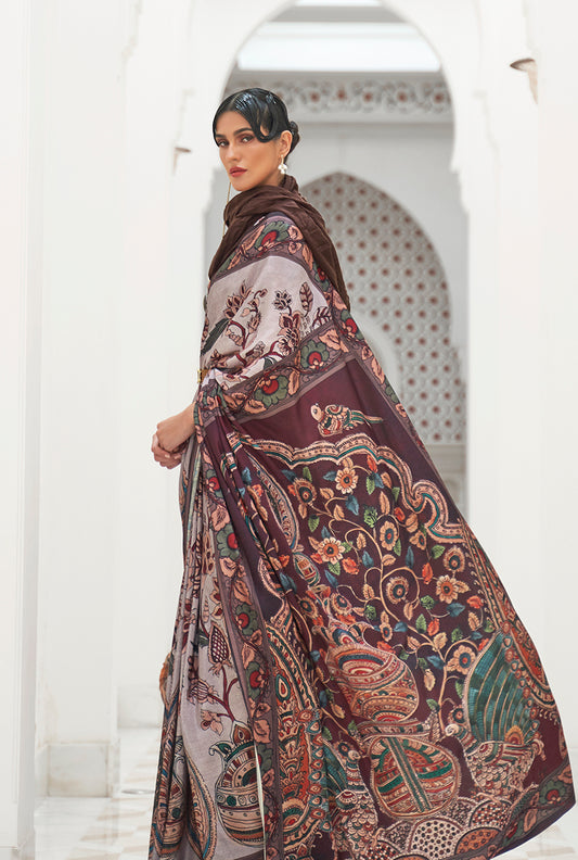 Multi Satin Crepe Saree with Contemporary Prints