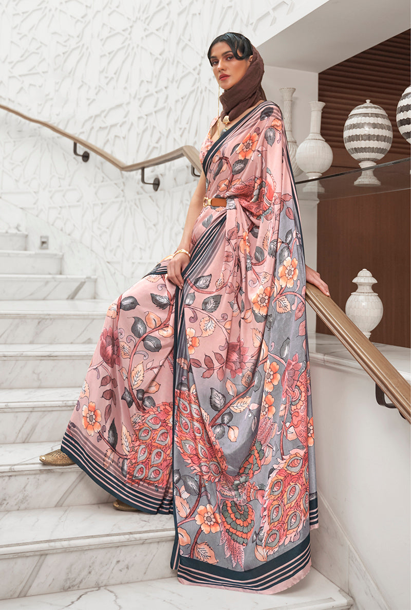 Multi Satin Crepe Saree with Contemporary Prints