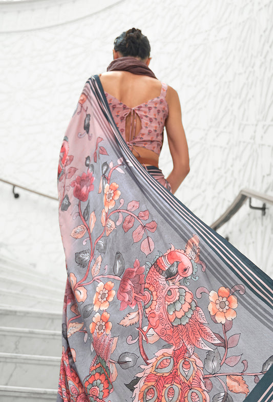 Multi Satin Crepe Saree with Contemporary Prints
