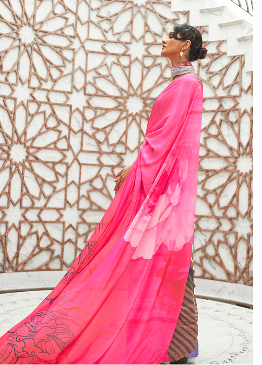Multi Satin Crepe Saree with Contemporary Prints