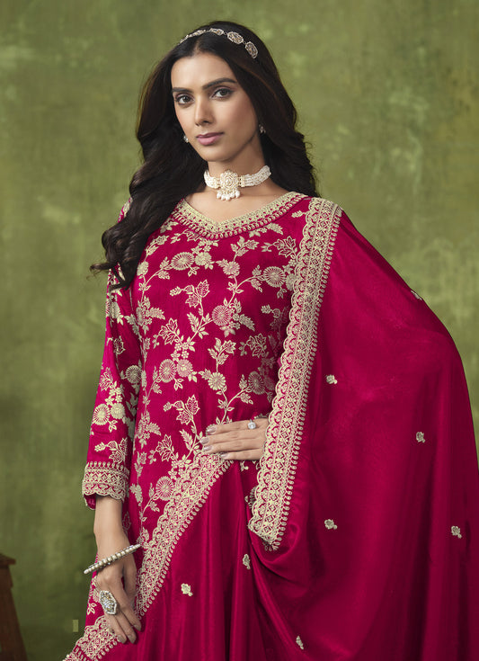 Dark Red Dola Silk Embroidered Designer Salwar Kameez - Monjolika Fashion