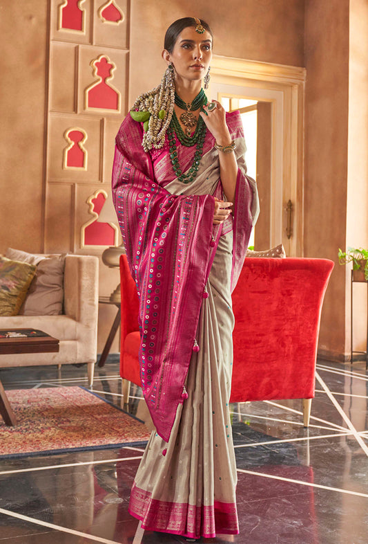 Beige Silk Patola Print Saree