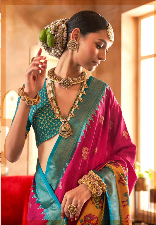 Hot Pink Silk Patola Print Saree