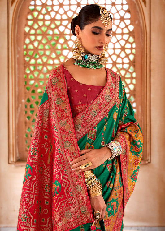 Dark Green Banarasi Silk Patola Zari Weaving Saree