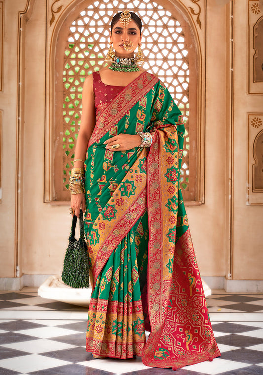 Dark Green Banarasi Silk Patola Zari Weaving Saree