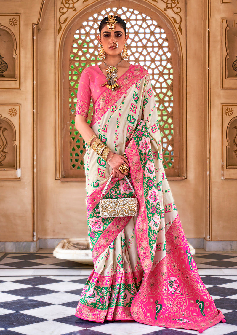Off-White Banarasi Silk Patola Zari Weaving Saree
