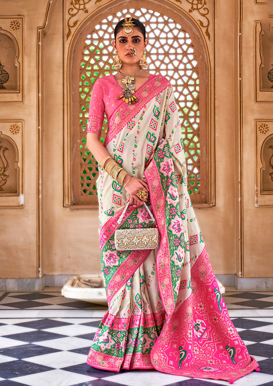 Off-White Banarasi Silk Patola Zari Weaving Saree